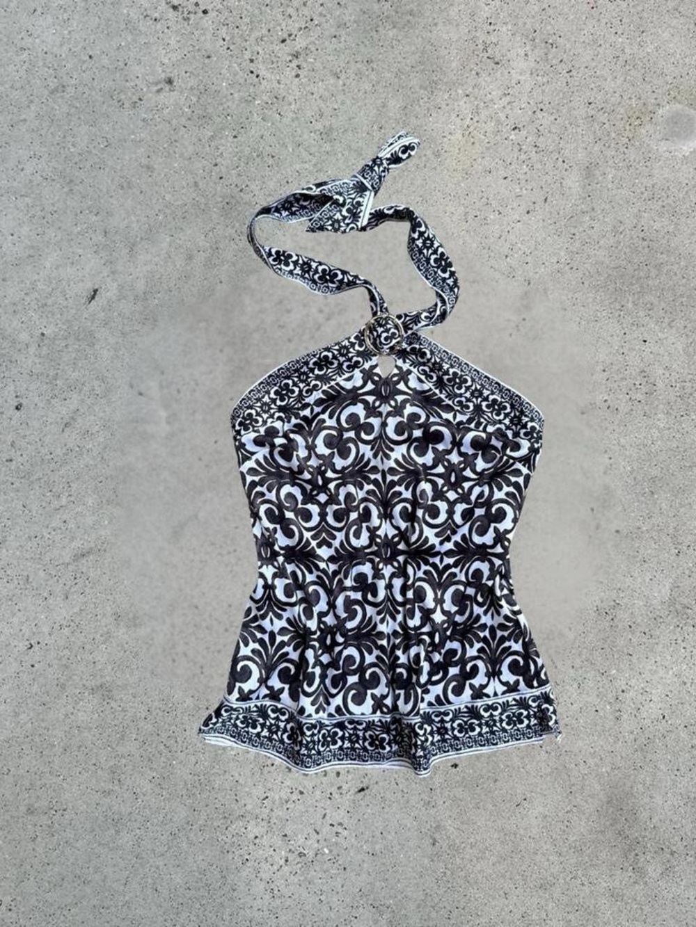 2000s black & white satin halter top